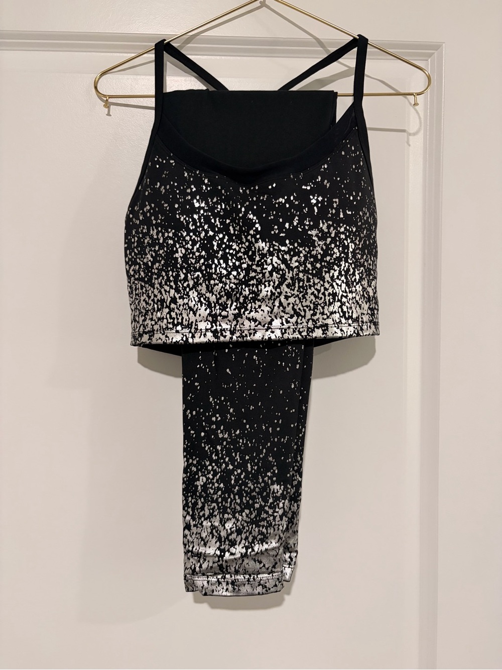 Fabletics Black & Silver Speckled Crop Tank and Legging Set